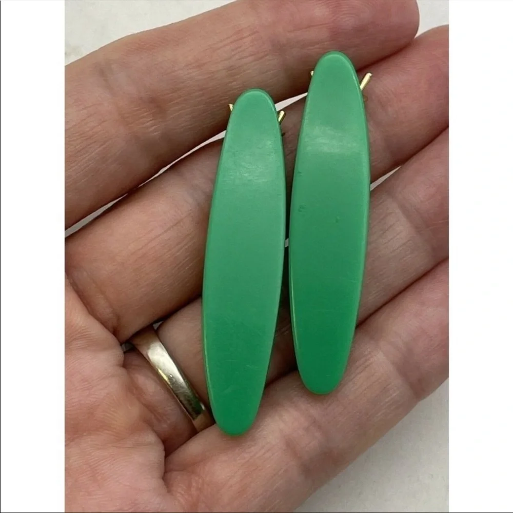 Vintage Hair Barrettes Clips Kelly Green 50s 70s 80s Retro - Picture 5 of 8